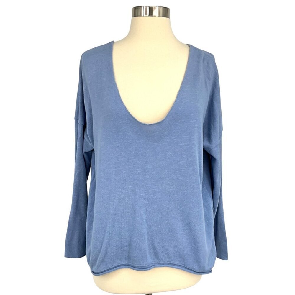 Baobab Size 1 Women's Top Blue Long Sleeve Low Cut 100% Cotton Casual *FLAW*